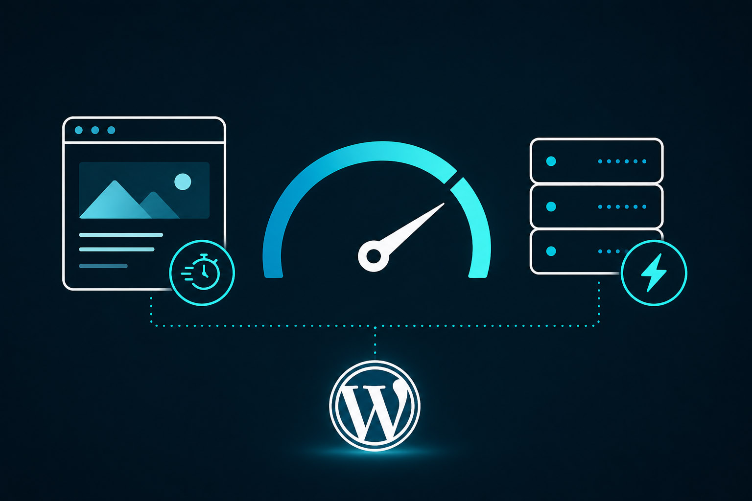 Core Web Vitals et Performance Serveur WordPress – AGEPCom Schéma illustrant l'optimisation des Core Web Vitals et de la vitesse serveur pour un site WordPress