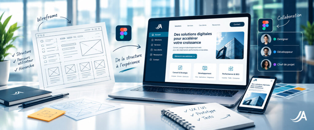 Évolution d’une maquette : du squelette au design final Rapport Google PageSpeed Insights mobile validant la réussite des Core Web Vitals LCP 1.6s et INP 128ms